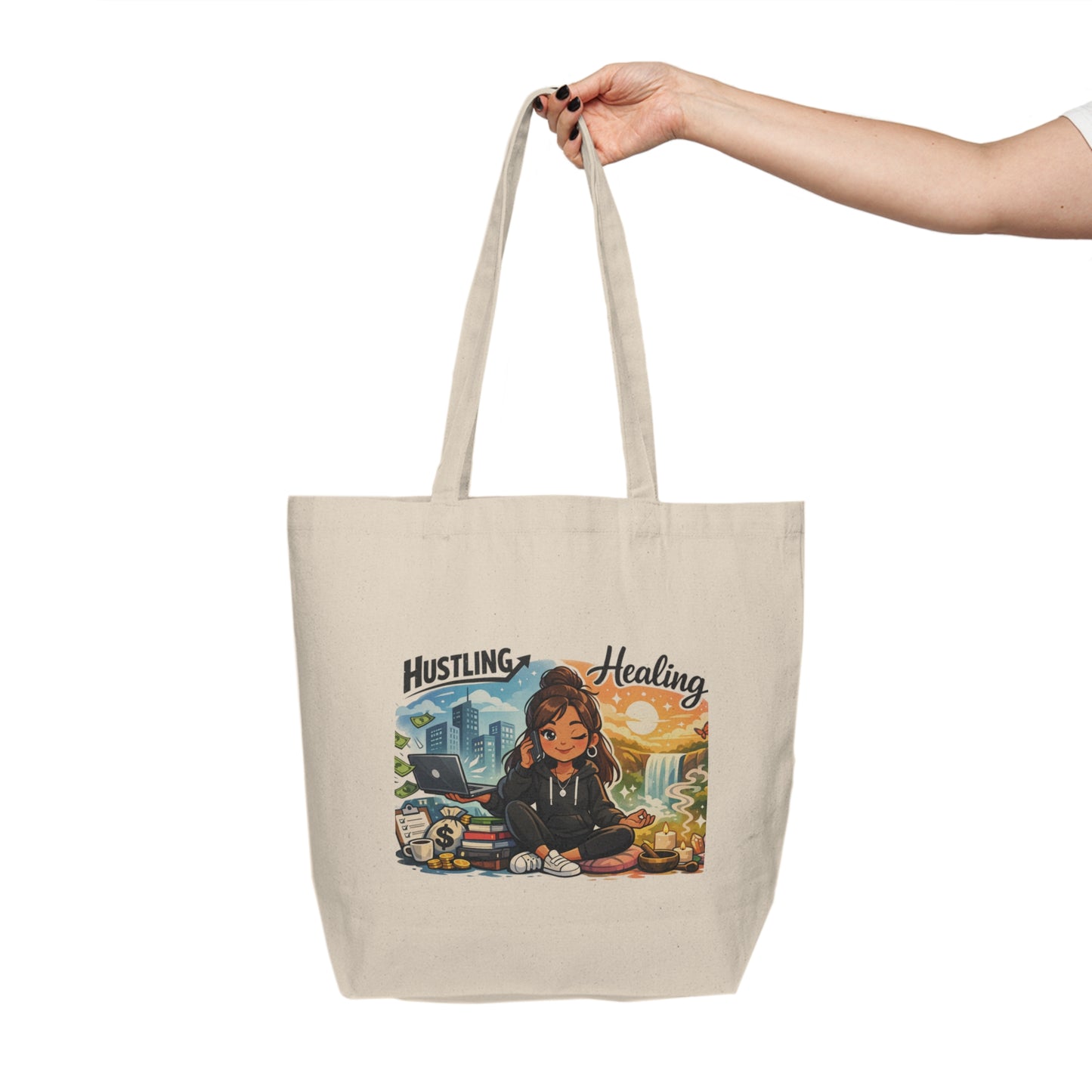Copy of Healing & Hustling Canvas Shopping Tote for Everyday Use, Eco-Friendly Tote Bag, Grocery Tote, Beach Bag, Gift for Entrepreneurs