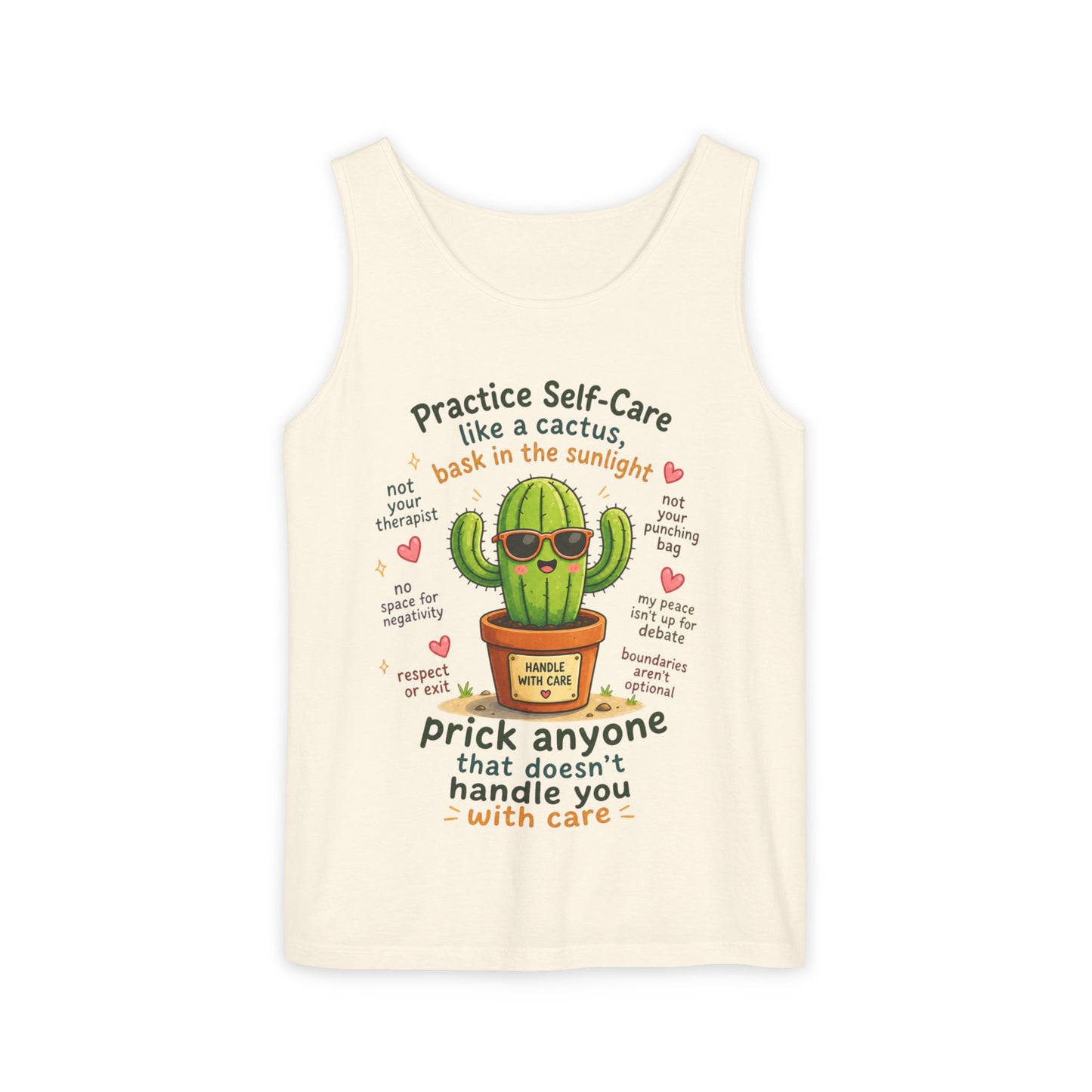 Cactus Self-Care Tank Top — "Practice Self-Care like a Cactus" Graphic Tank