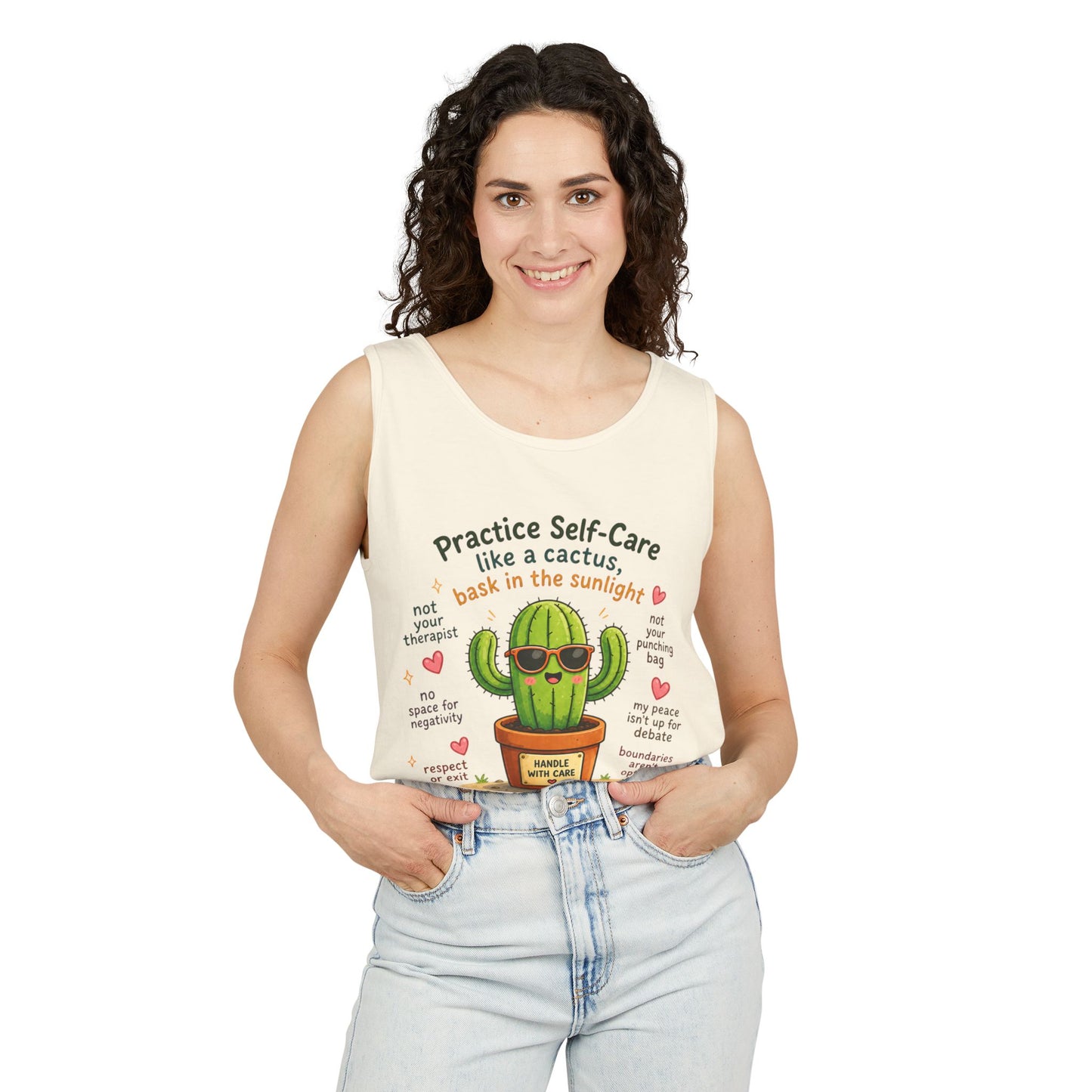 Cactus Self-Care Tank Top — "Practice Self-Care like a Cactus" Graphic Tank