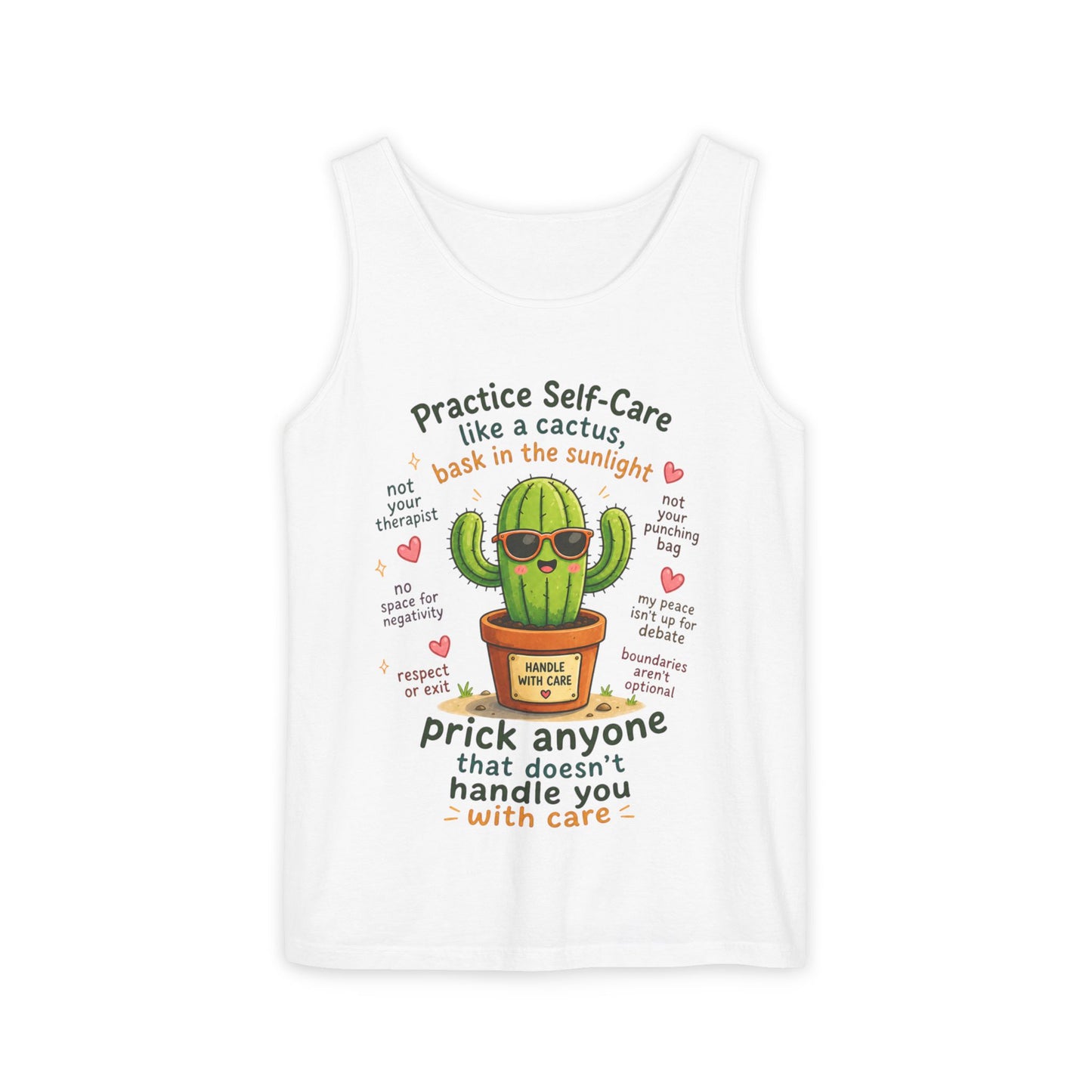 Cactus Self-Care Tank Top — "Practice Self-Care like a Cactus" Graphic Tank