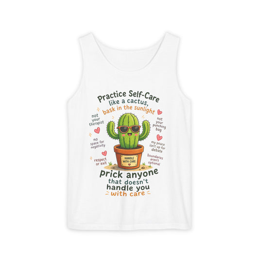 Cactus Self-Care Tank Top — "Practice Self-Care like a Cactus" Graphic Tank