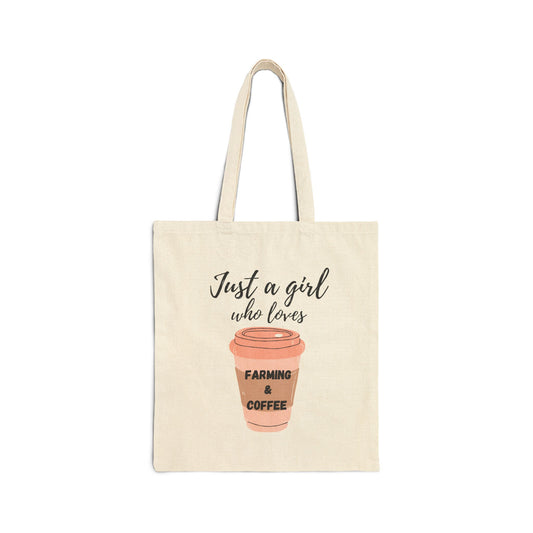 Just a Girl Who Loves Farming & Coffee Tote Bag, Eco-Friendly Shopper, Farm Market Bag, Coffee Lover Gift, Rustic Canvas Bag, Everyday Tote