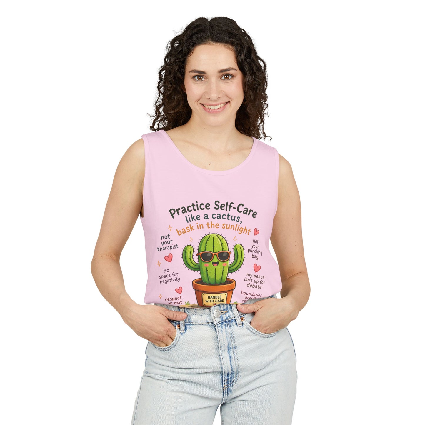 Cactus Self-Care Tank Top — "Practice Self-Care like a Cactus" Graphic Tank
