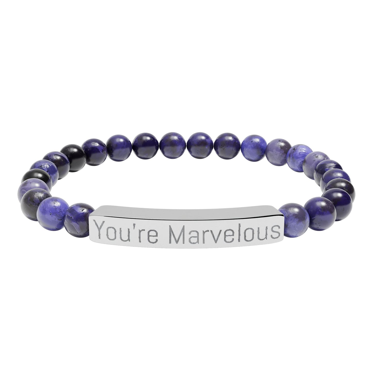 Engraved Natural Stone Bar Bracelet – "You're Marvelous" Stretch Beaded Bracelet