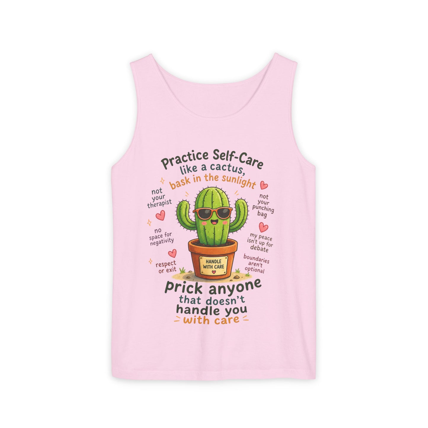 Cactus Self-Care Tank Top — "Practice Self-Care like a Cactus" Graphic Tank