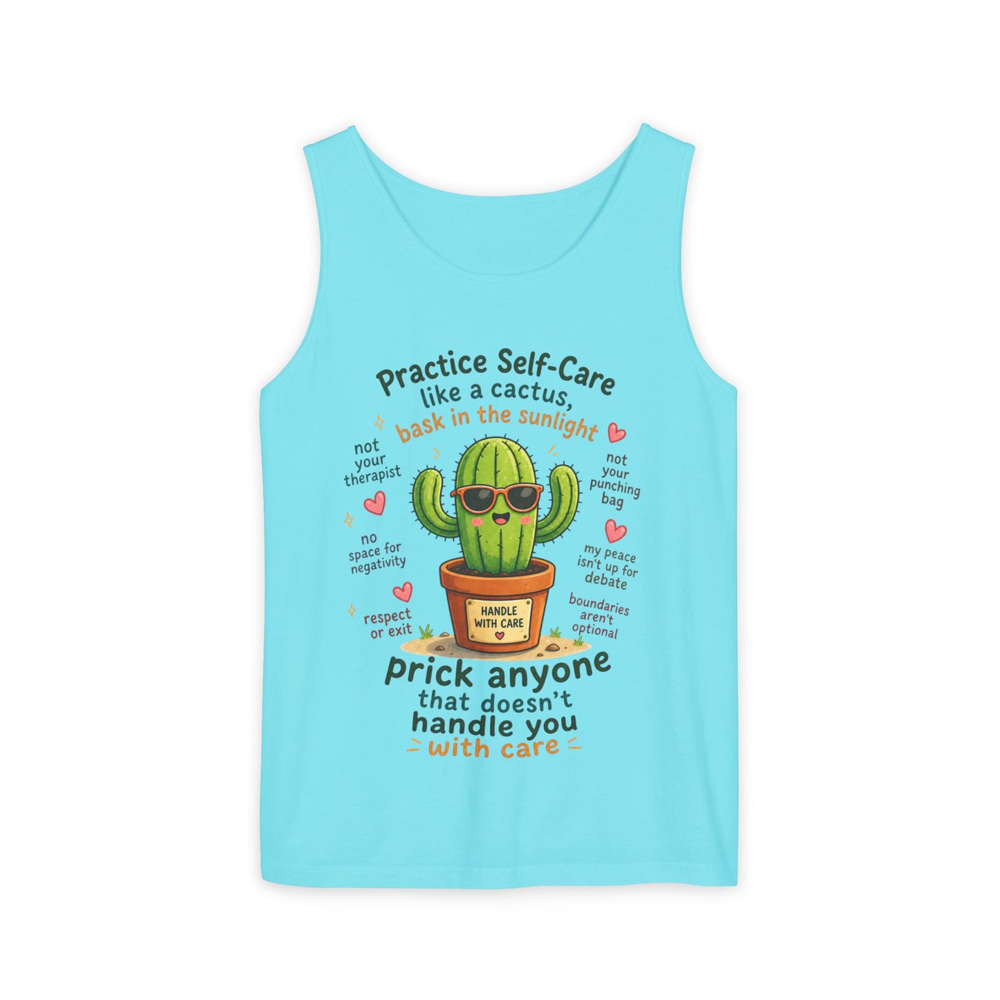 Cactus Self-Care Tank Top — "Practice Self-Care like a Cactus" Graphic Tank