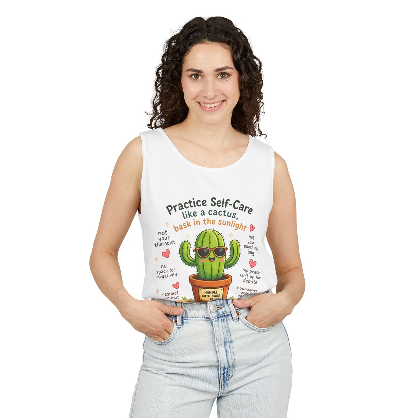 Cactus Self-Care Tank Top — "Practice Self-Care like a Cactus" Graphic Tank