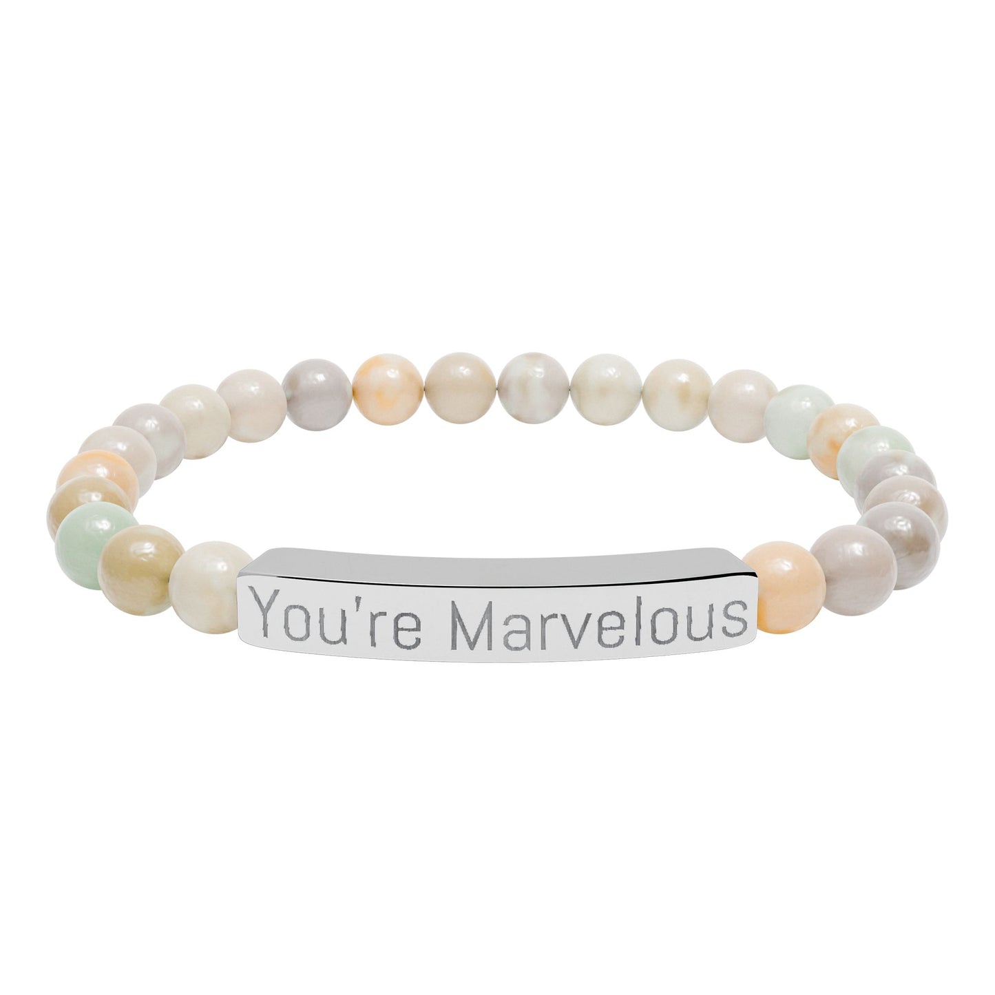 Engraved Natural Stone Bar Bracelet – "You're Marvelous" Stretch Beaded Bracelet