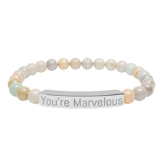 Engraved Natural Stone Bar Bracelet – "You're Marvelous" Stretch Beaded Bracelet
