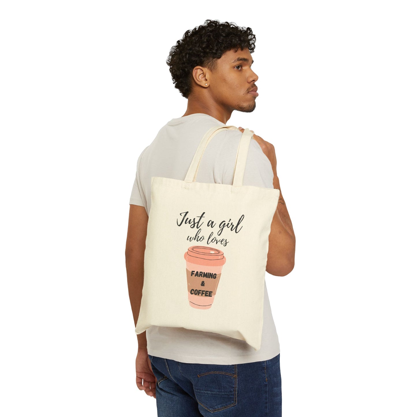 Just a Girl Who Loves Farming & Coffee Tote Bag, Eco-Friendly Shopper, Farm Market Bag, Coffee Lover Gift, Rustic Canvas Bag, Everyday Tote