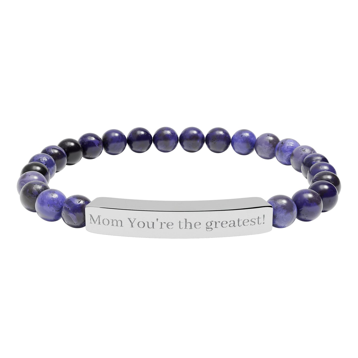Engravable Natural Stone Stretch Bar Bracelet — Personalized Beaded Bracelet
