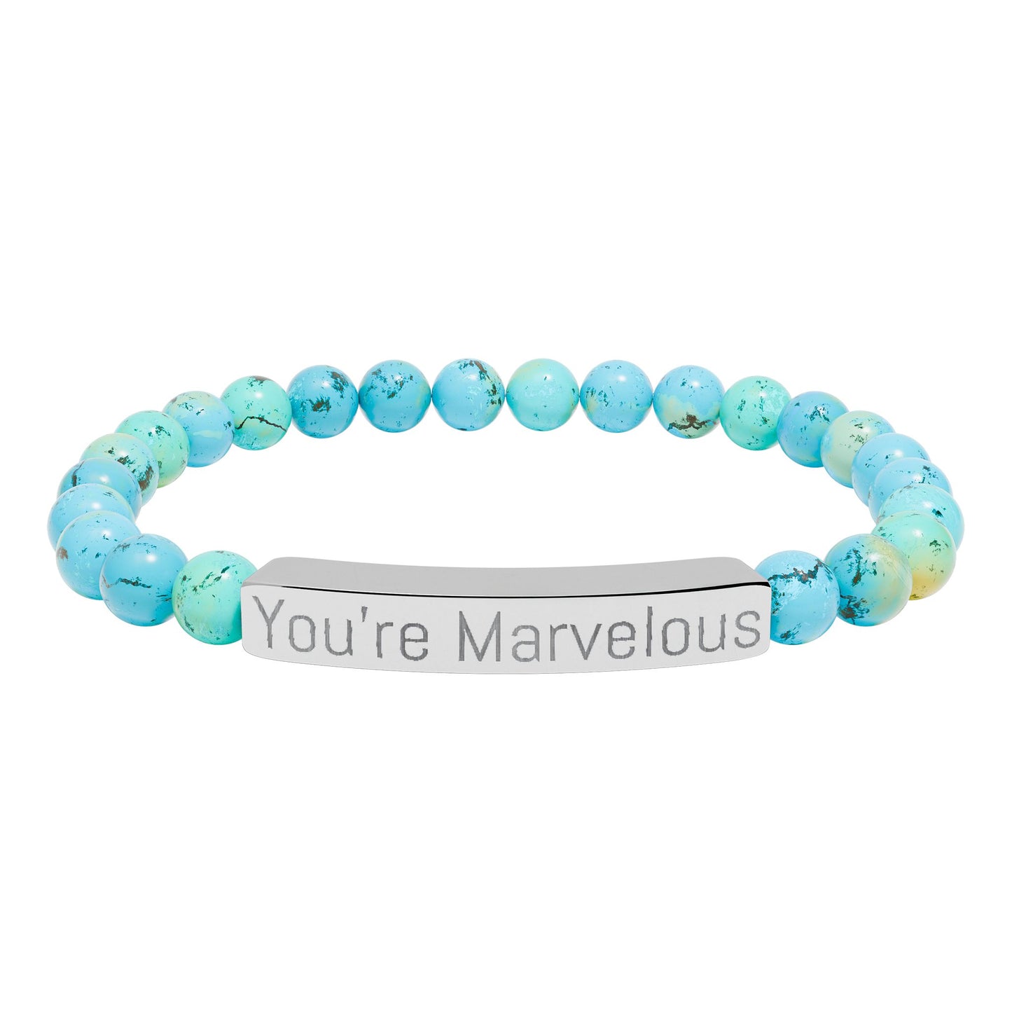 Engraved Natural Stone Bar Bracelet – "You're Marvelous" Stretch Beaded Bracelet