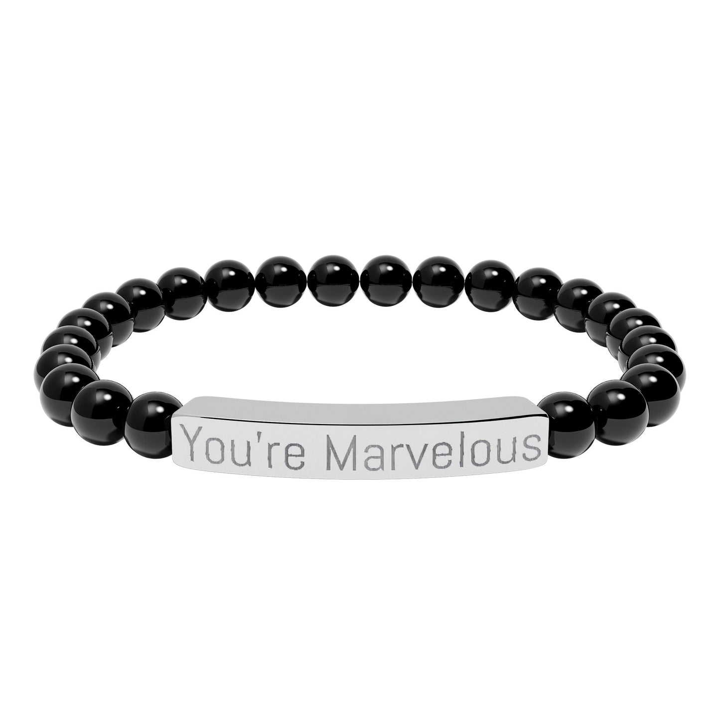 Engraved Natural Stone Bar Bracelet – "You're Marvelous" Stretch Beaded Bracelet
