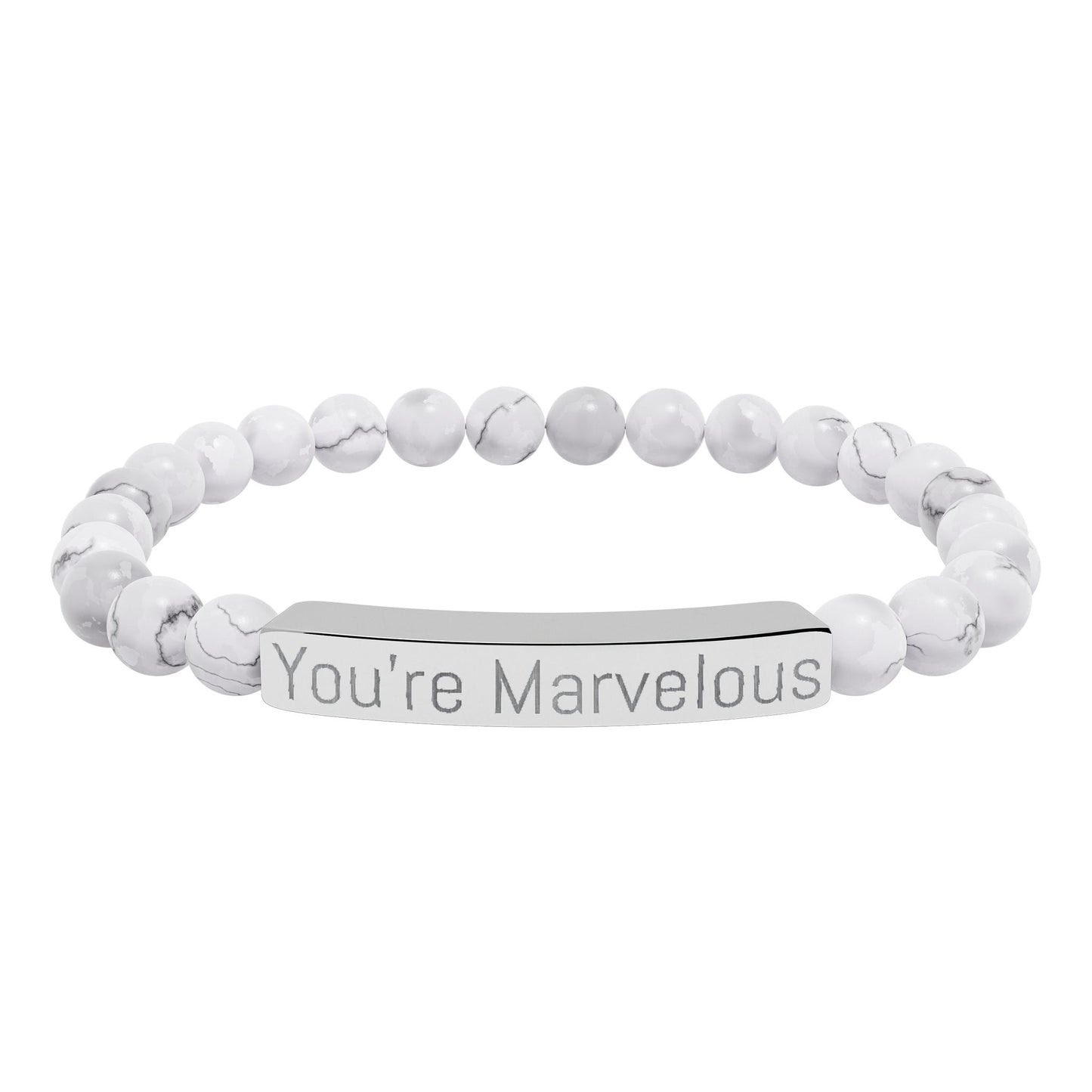 Engraved Natural Stone Bar Bracelet – "You're Marvelous" Stretch Beaded Bracelet