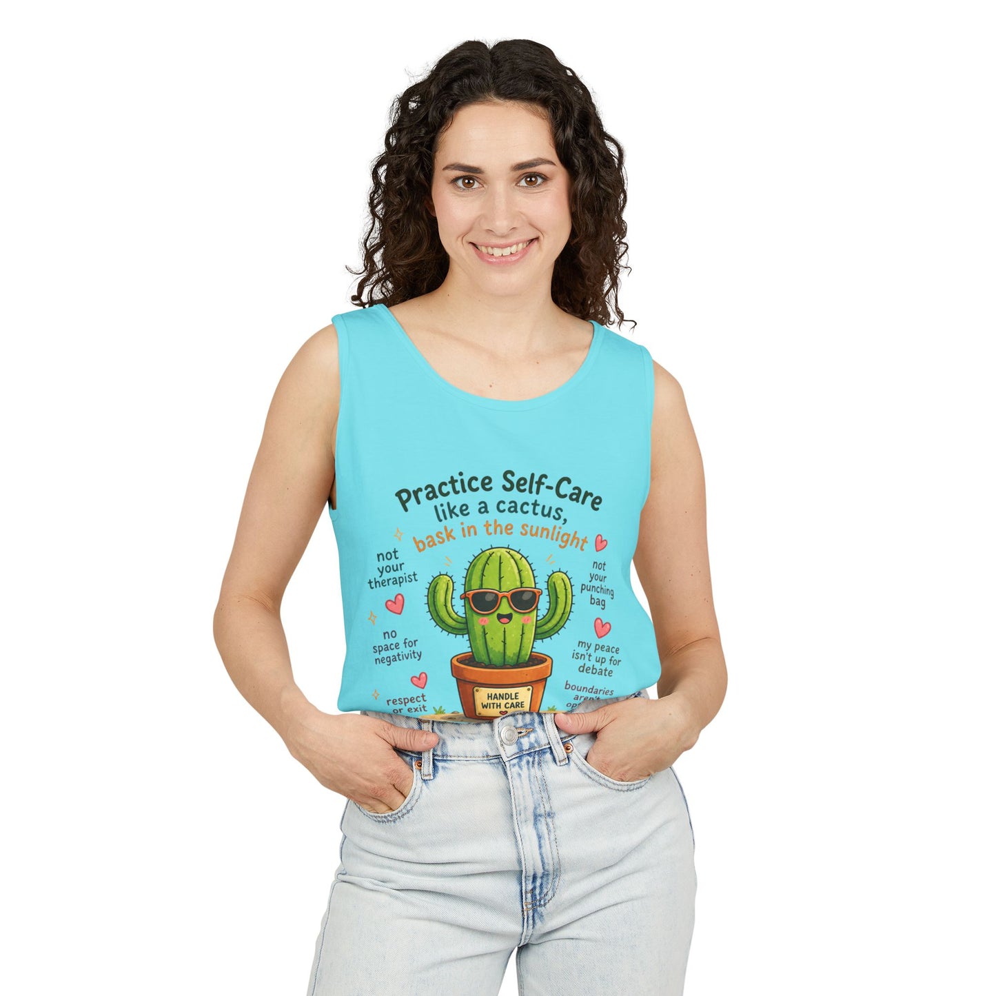 Cactus Self-Care Tank Top — "Practice Self-Care like a Cactus" Graphic Tank
