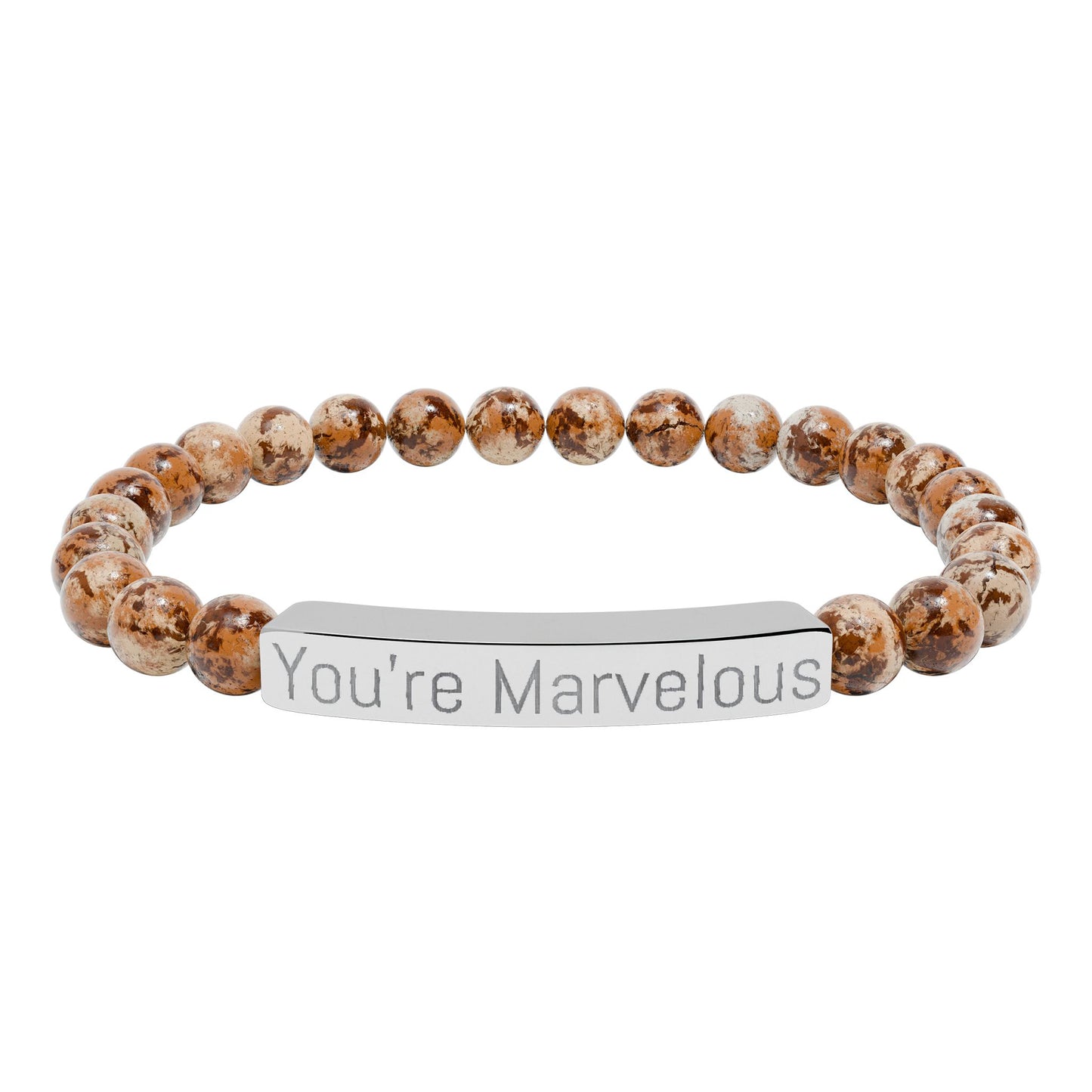 Engraved Natural Stone Bar Bracelet – "You're Marvelous" Stretch Beaded Bracelet